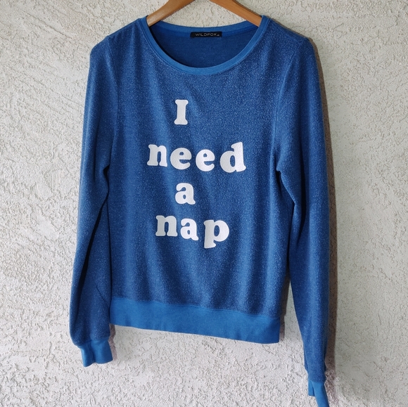 Wildfox I Need a Nap Spellout Graphic Pullover Blue Sweater Size XSmall - Picture 12 of 12